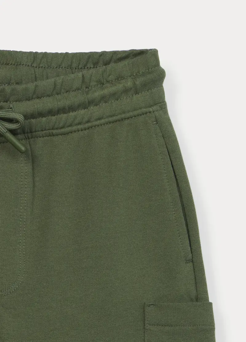 Shorts Cargo In French Terry Di Puro Cotone Bambino, Verde oliva miniatura 3