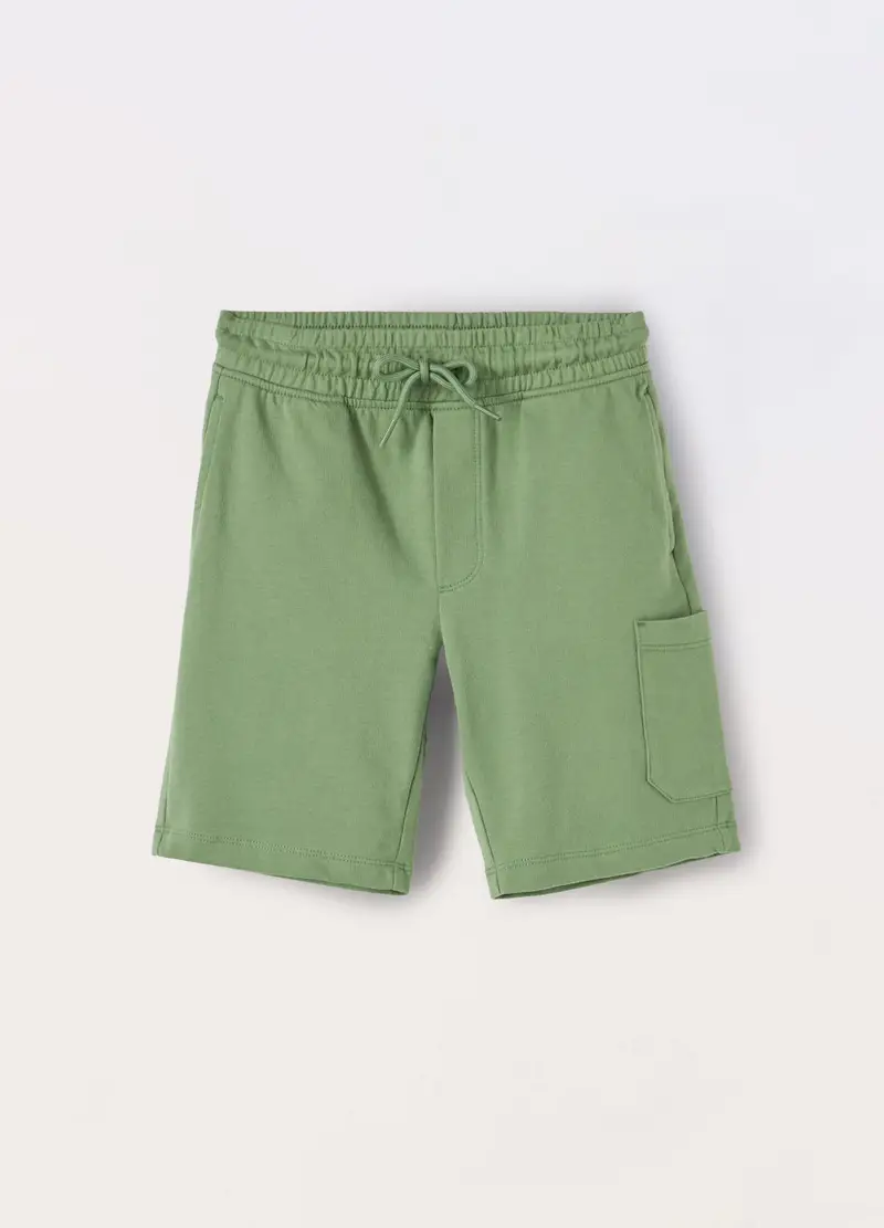 Blukids, Shorts Cargo In French Terry Di Puro Cotone Bambino, Verde salvia, Taglia: 7-8