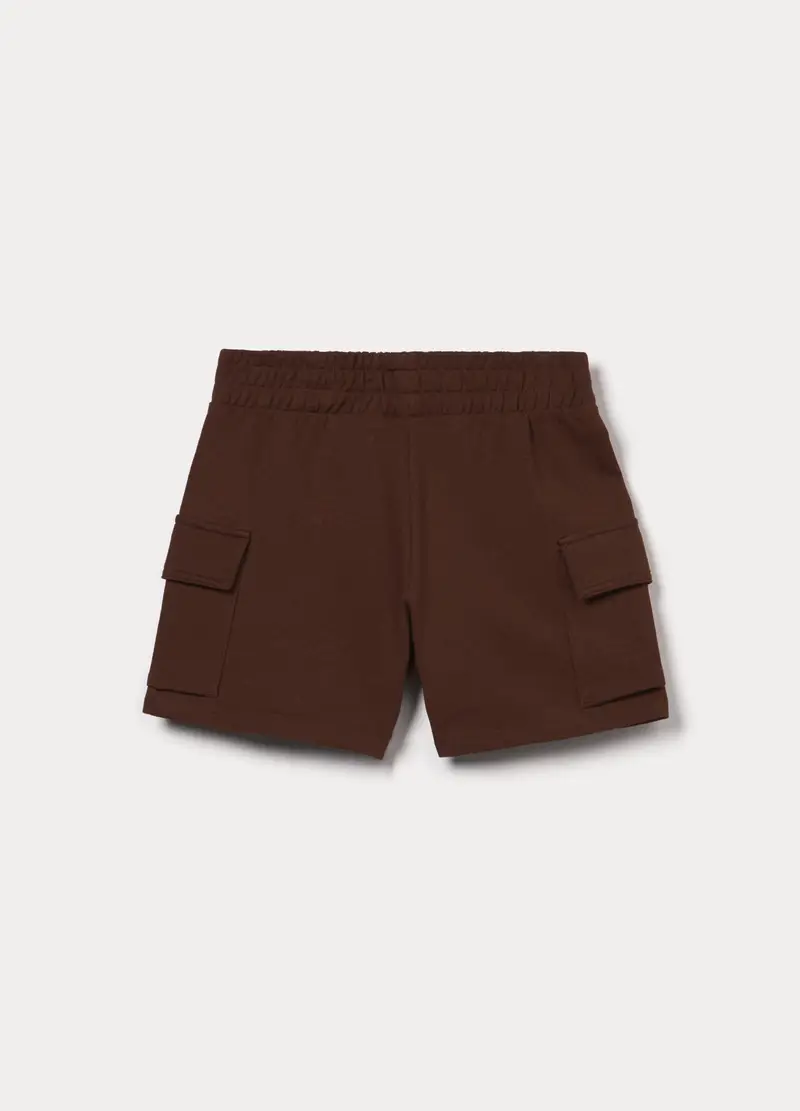 Shorts Cargo In French Terry Di Puro Cotone Ragazza, Bambina, Marrone cioccolato miniatura 2