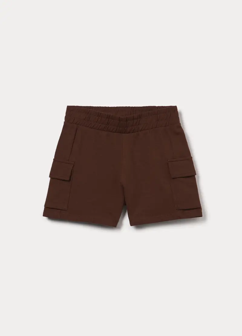Shorts Cargo In French Terry Di Puro Cotone Ragazza, Bambina, Marrone cioccolato