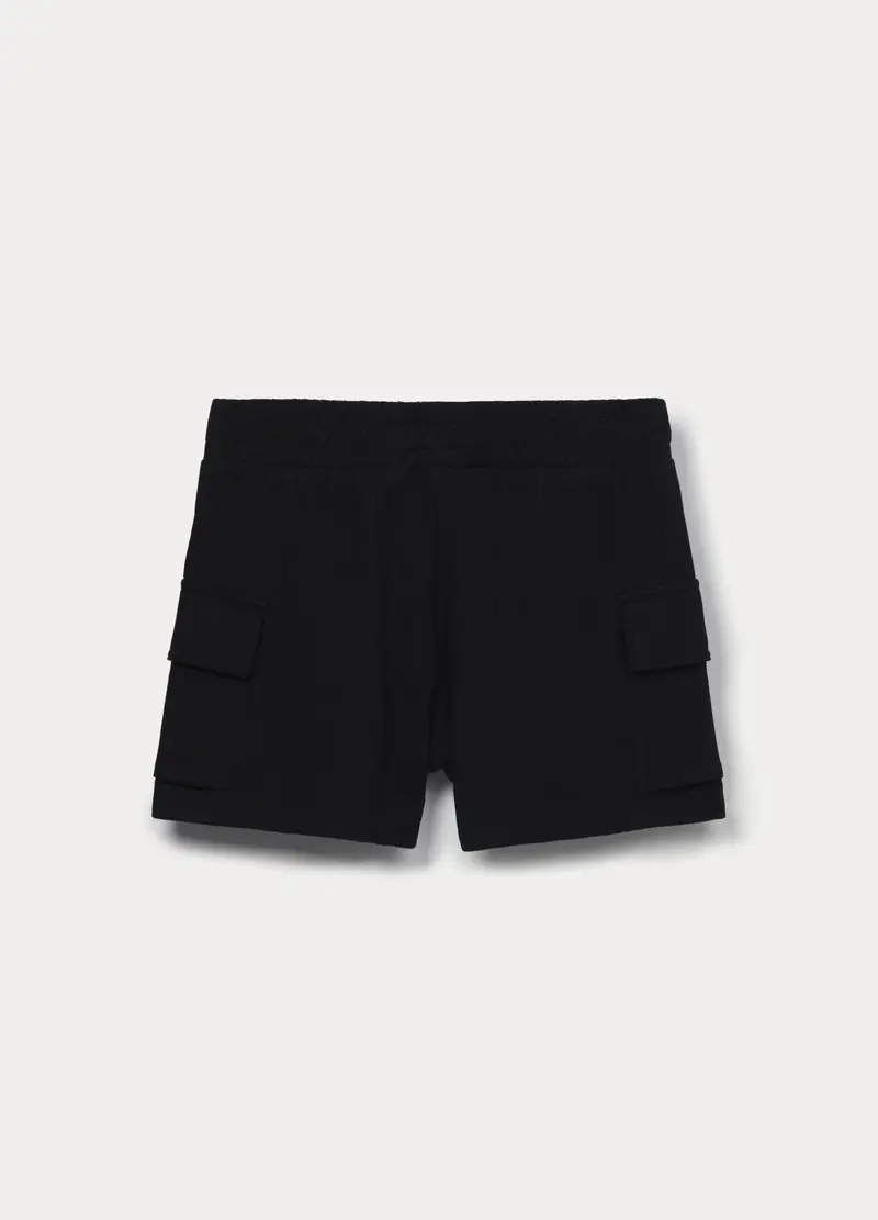 Shorts Cargo In French Terry Di Puro Cotone Ragazza, Bambina, Nero miniatura 2