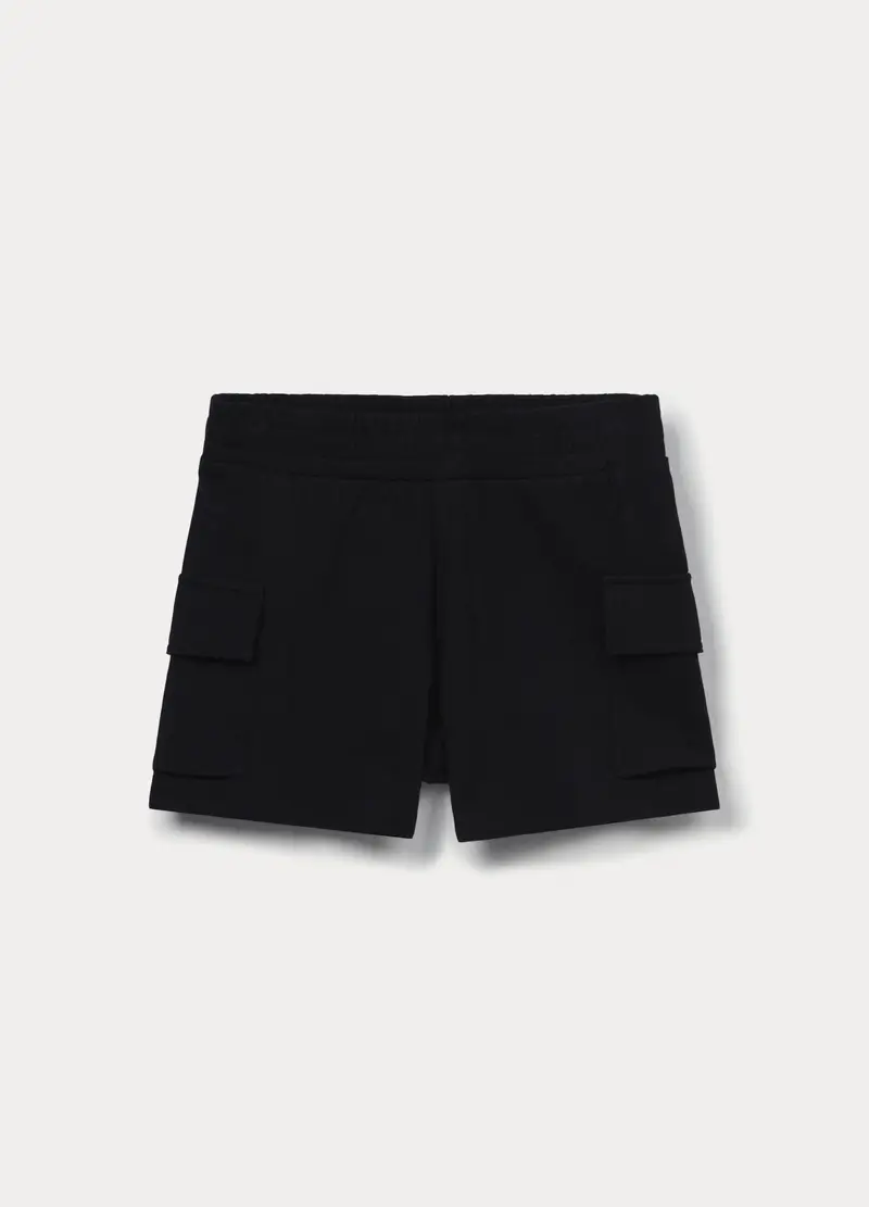 Shorts Cargo In French Terry Di Puro Cotone Ragazza, Bambina, Nero