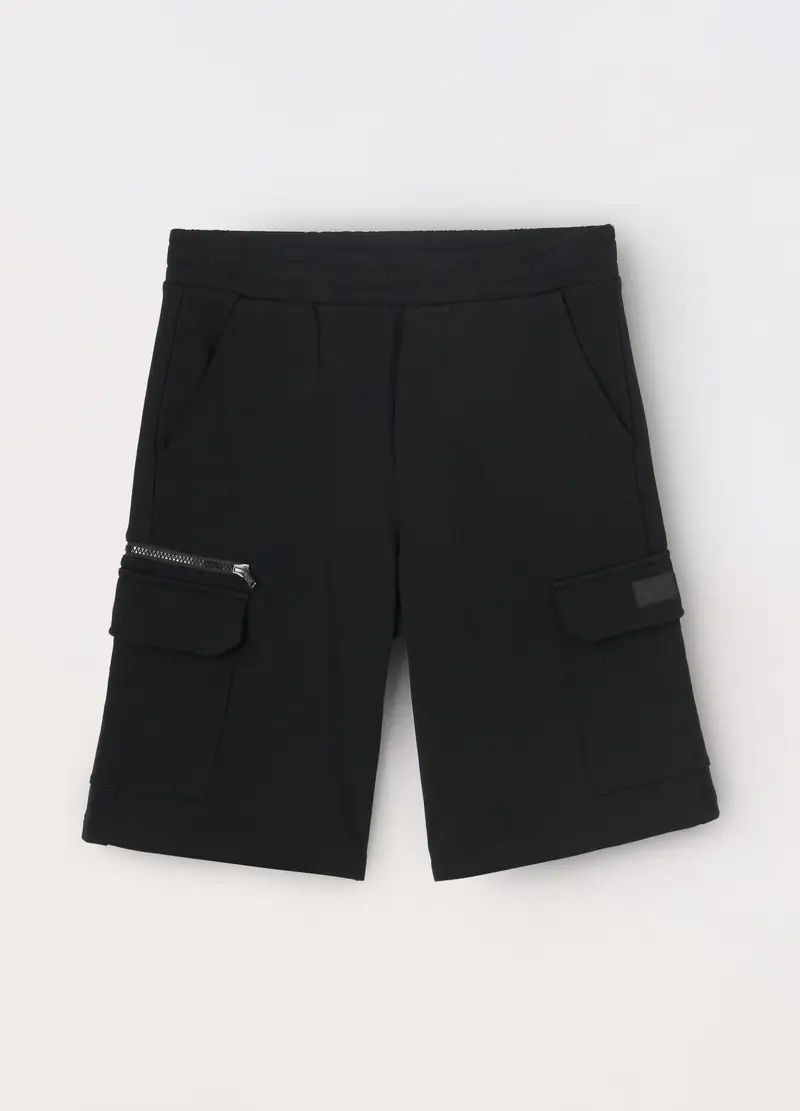 Blukids, Shorts Cargo In French Terry Di Puro Cotone Ragazzo, Bambino, Nero, Taglia: 9-10