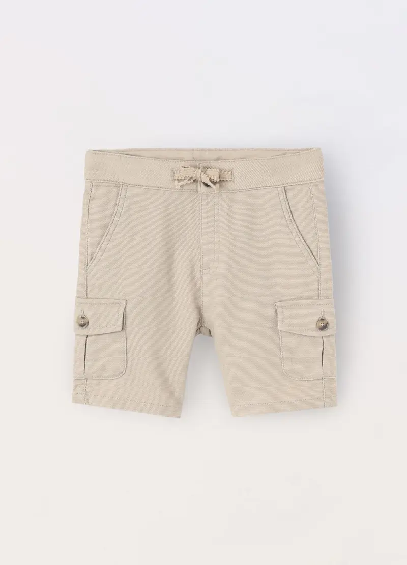 Shorts Cargo In Puro Cotone Bambino, Beige chiaro