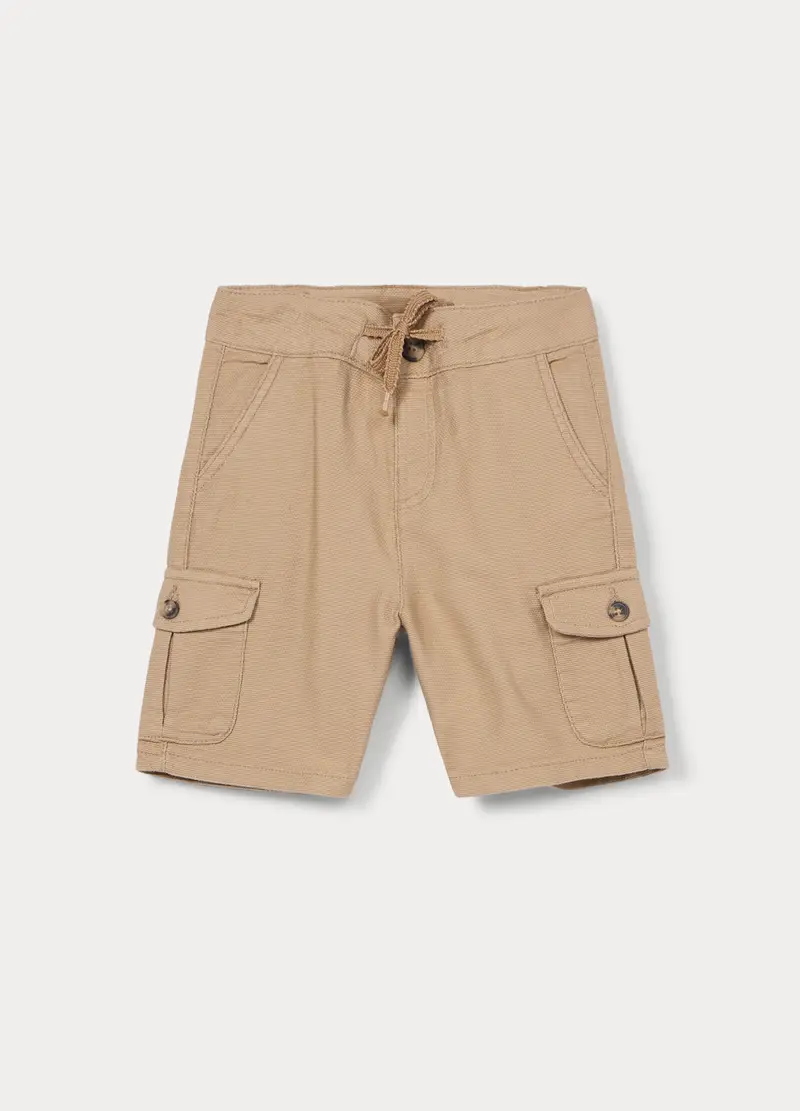 Shorts Cargo In Puro Cotone Bambino, Beige chiaro
