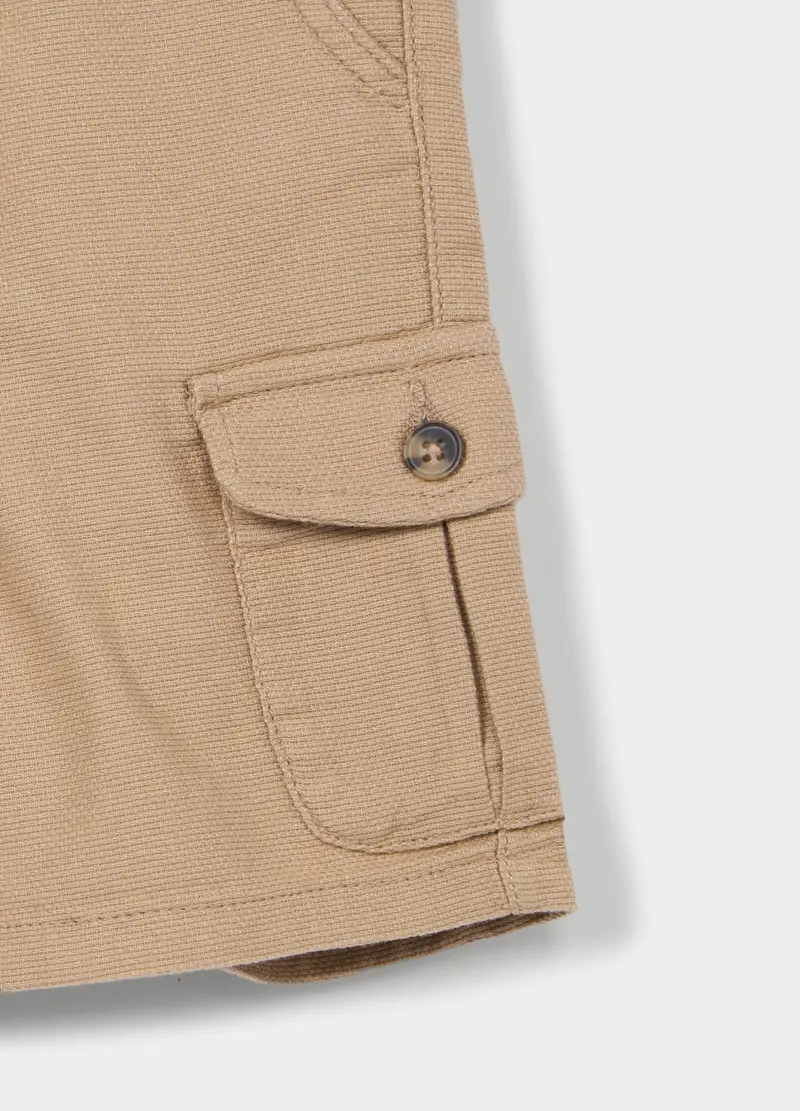 Shorts Cargo In Puro Cotone Bambino, Beige chiaro miniatura 3