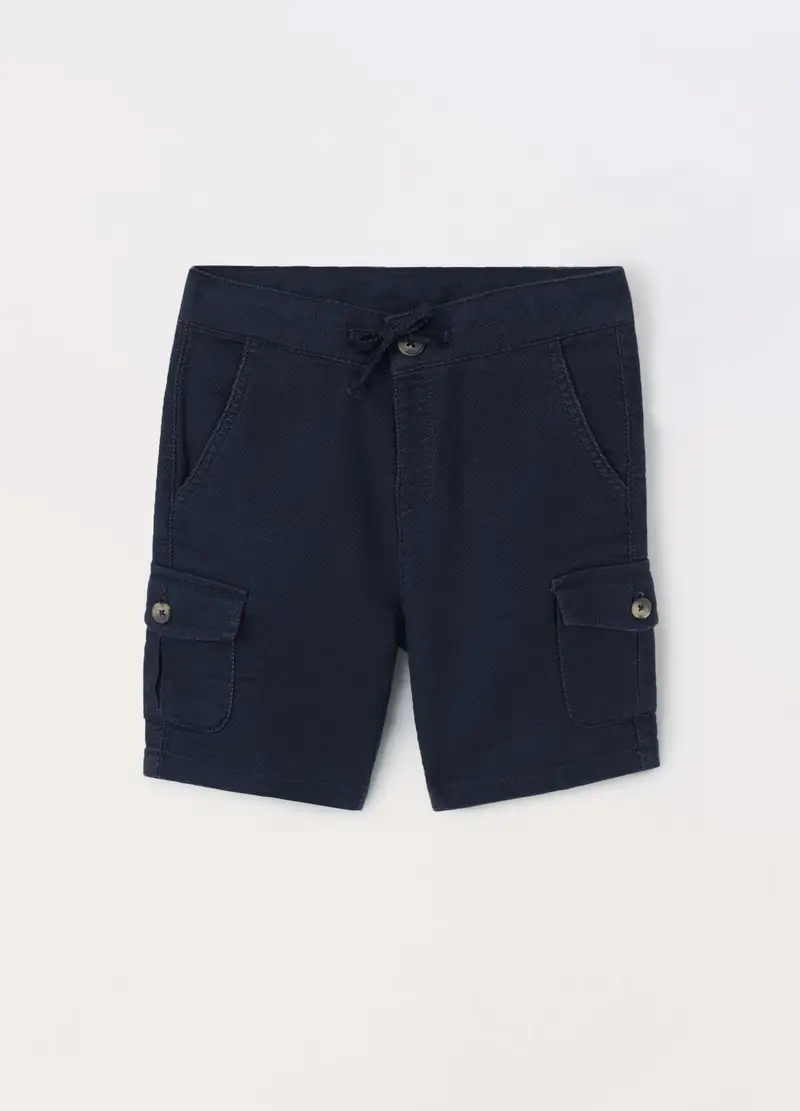 Shorts Cargo In Puro Cotone Bambino, Blu scuro