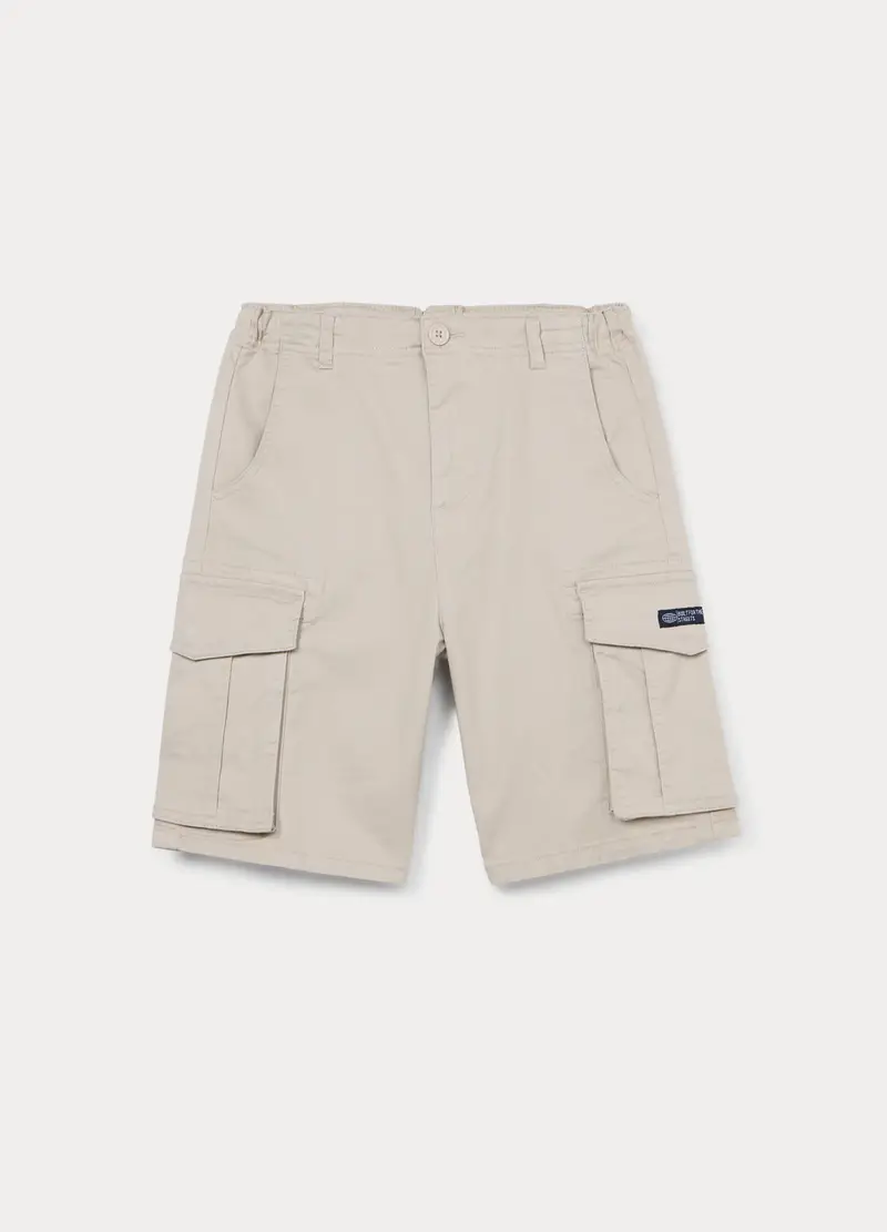 Shorts Cargo In Twill Di Cotone Stretch Ragazzo, Bambino, Beige chiaro