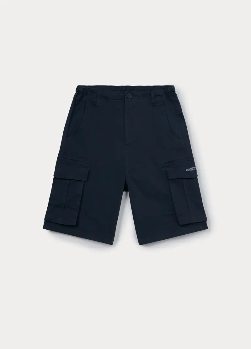 Shorts Cargo In Twill Di Puro Cotone Ragazzo, Bambino, Blu scuro