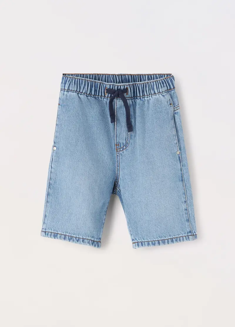 Blukids, Shorts In Denim Di Misto Cotone Bambino, Blu chiaro, Taglia: 3-4