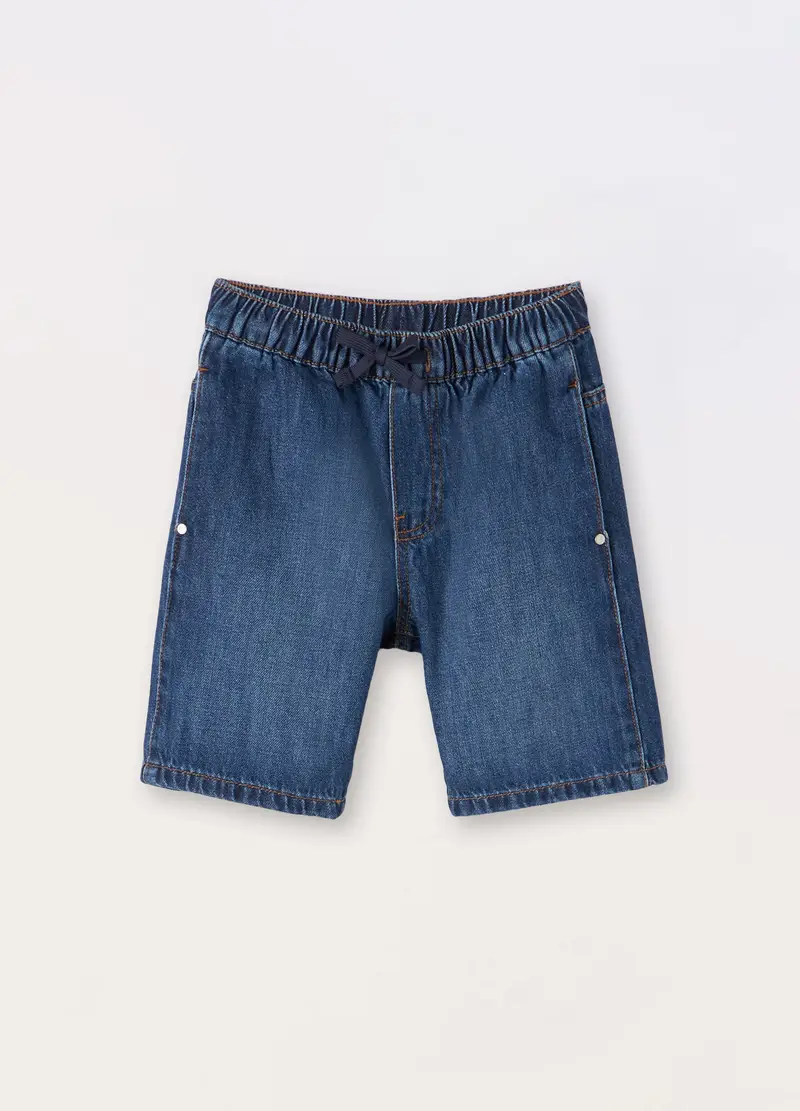 Blukids, Shorts In Denim Di Misto Cotone Bambino, Blu scuro, Taglia: 3-4