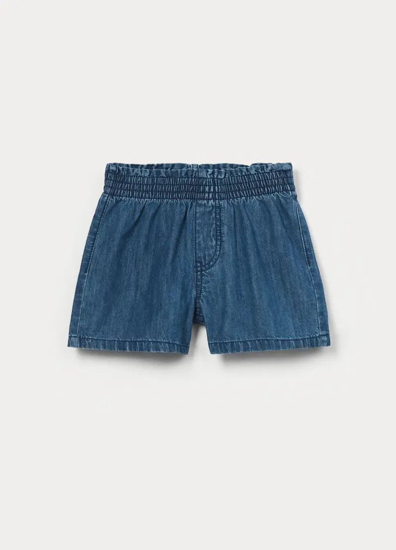Shorts In Denim Di Puro Cotone Bambina, Blu scuro