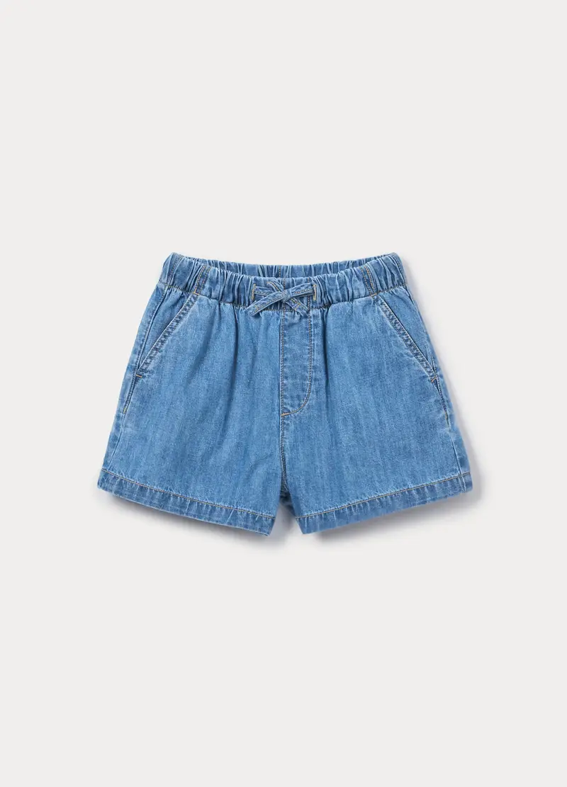 Shorts In Denim Di Puro Cotone Ragazza, Bambina, Azzurro cielo