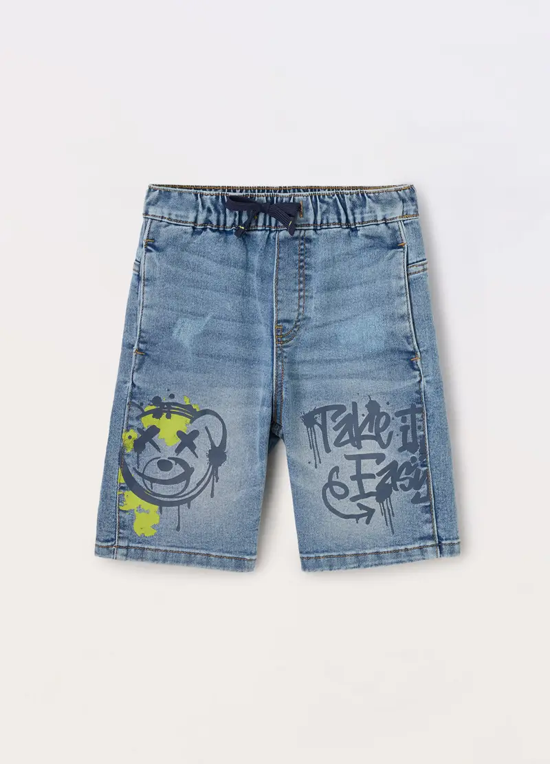 Blukids, Shorts In Denim Misto Cotone Bambino, Blu denim, Taglia: 3-4