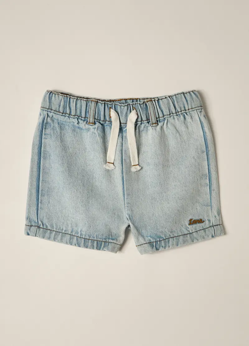 Shorts In Denim Misto Cotone Iana Neonato, Blu denim