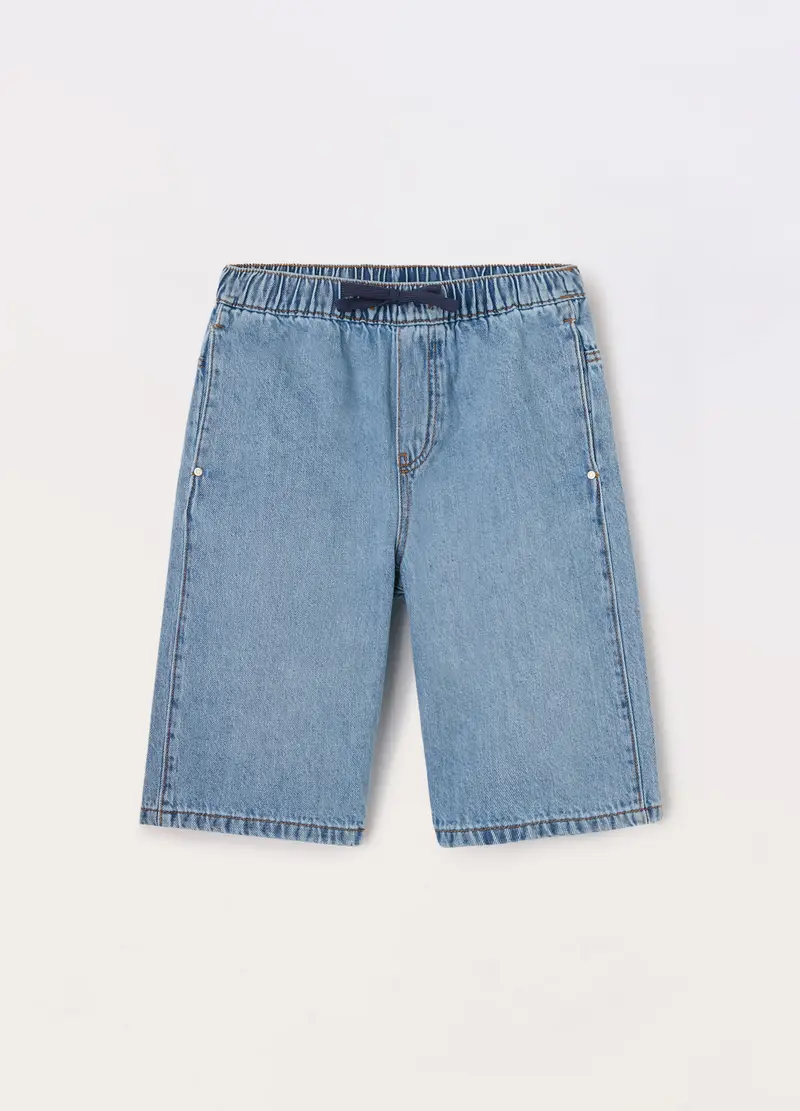 Shorts In Denim Misto Cotone Ragazzo, Bambino, Azzurro chiaro