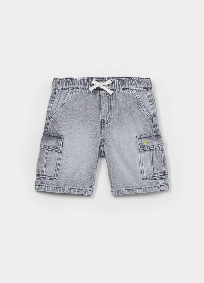 Shorts In Denim Misto Viscosa Bambino, Grigio chiaro