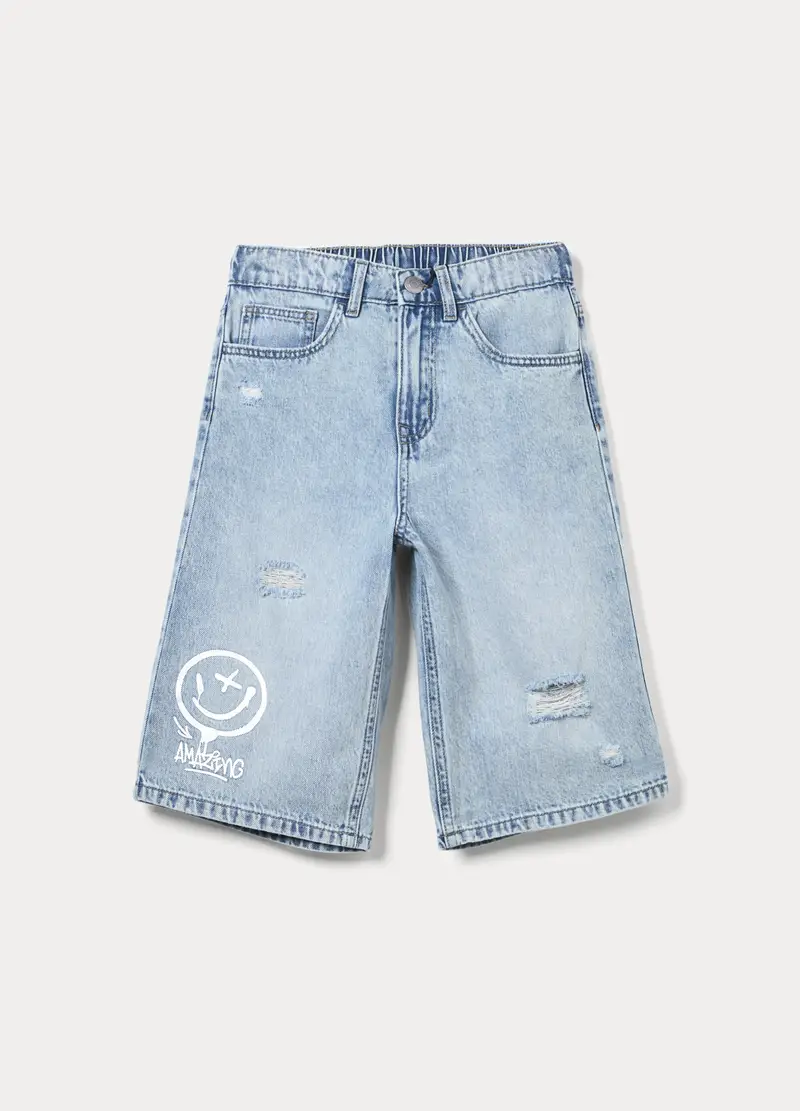 Shorts In Denim Ripped Misto Cotone Ragazzo, Bambino, Azzurro chiaro