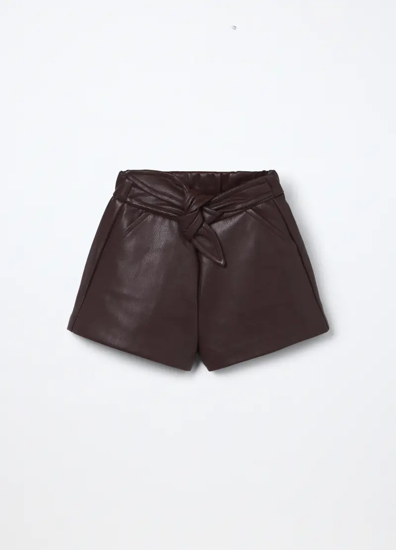 Shorts In Eco Pelle Neonata, Bambina, Marrone scuro