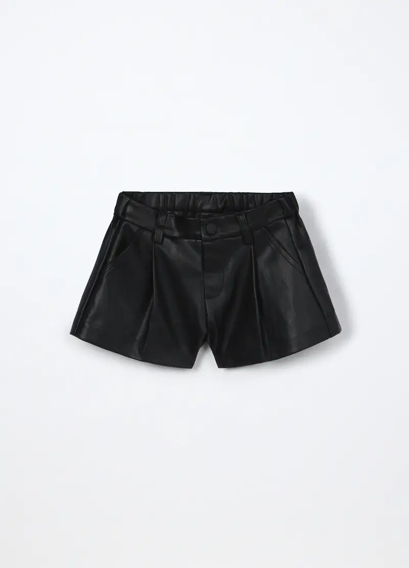 Shorts In Eco Pelle Neonata, Bambina, Nero