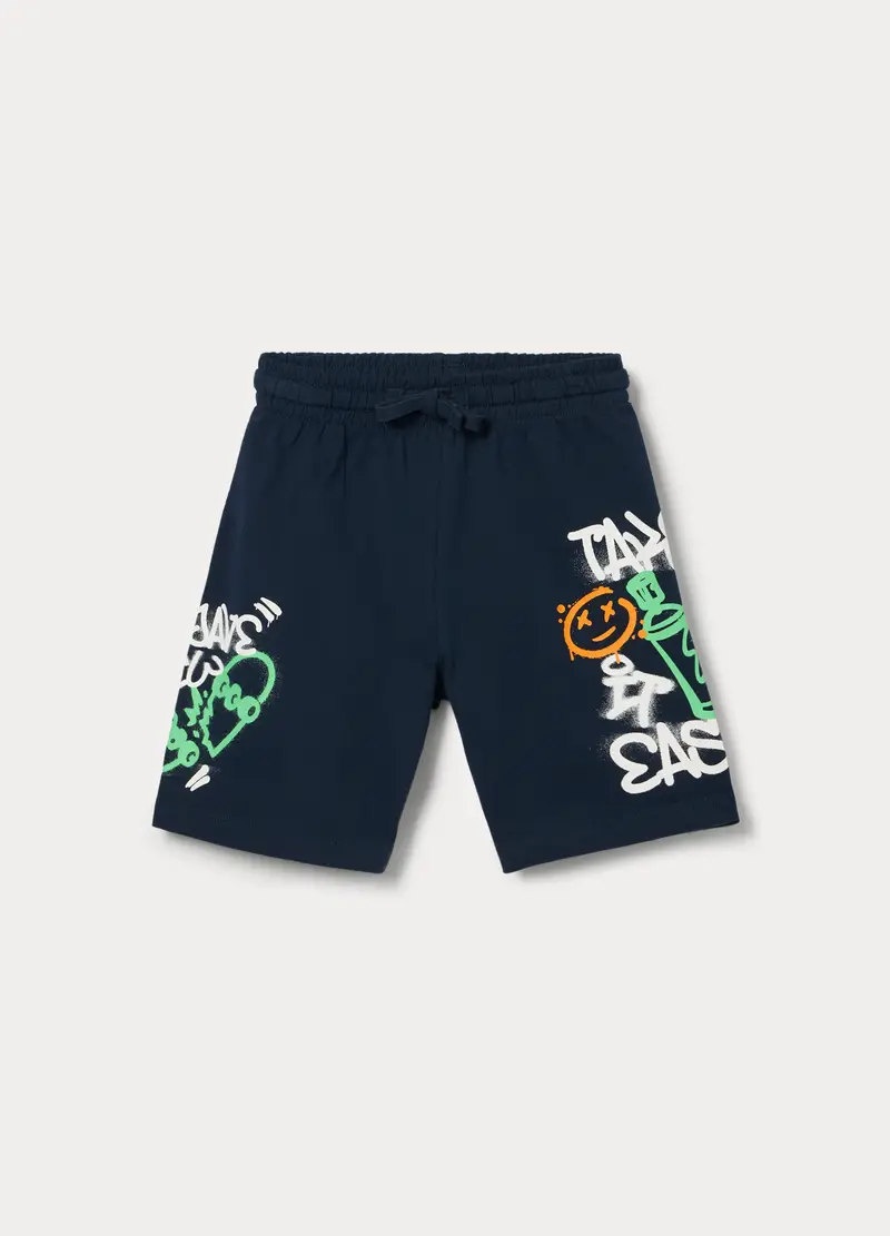 Shorts In French Terry Di Puro Cotone Bambino, Blu scuro