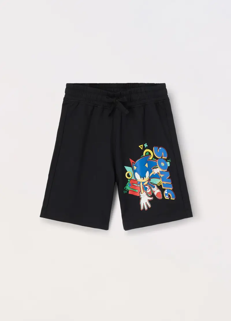 Blukids, Shorts In French Terry Di Puro Cotone Bambino, Nero stampa 1, Taglia: 3-4