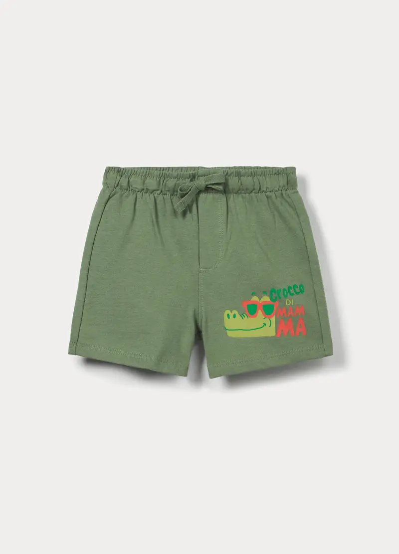 Shorts In French Terry Di Puro Cotone Bimbo, Bambino, Verde foglia