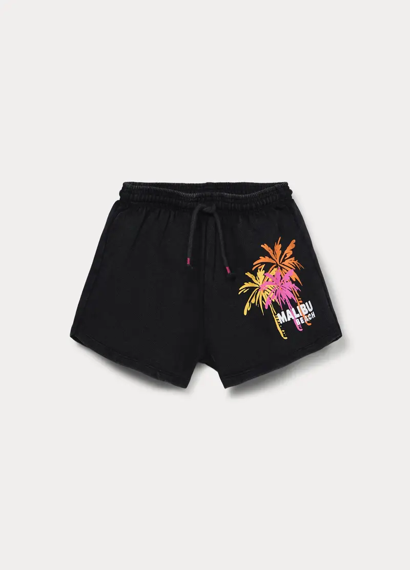 Shorts In French Terry Di Puro Cotone Ragazza, Bambina, Nero stampa 1
