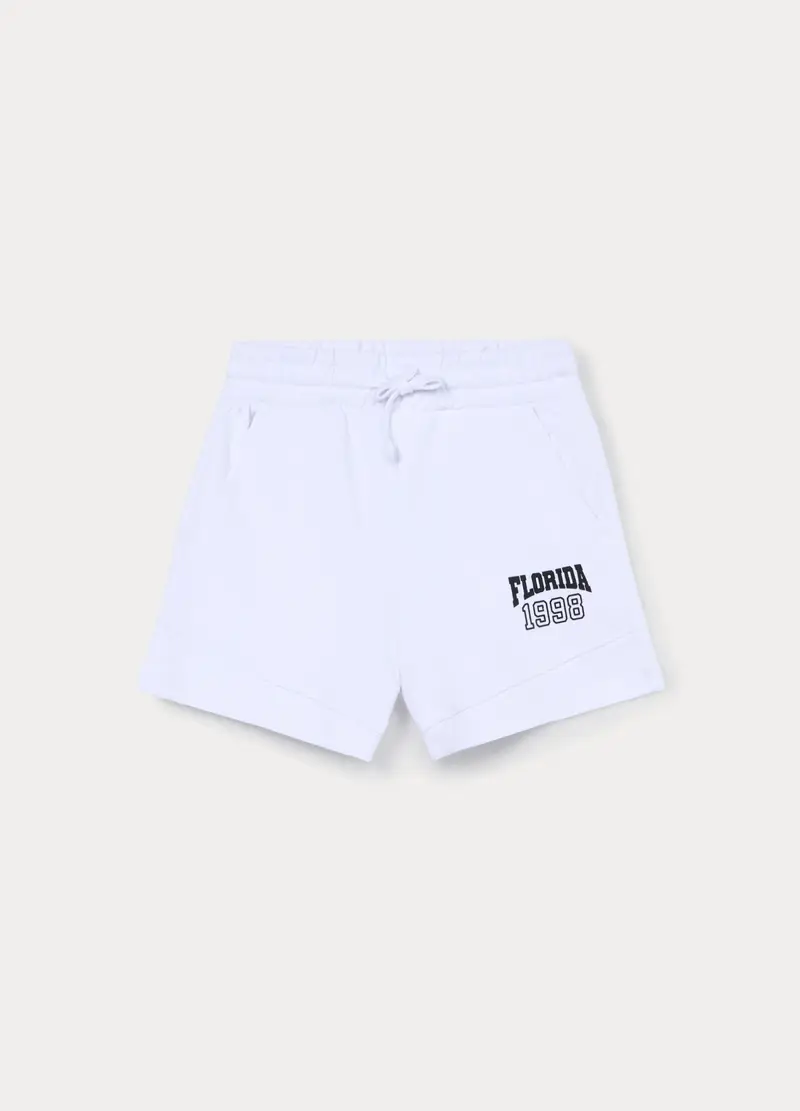 Shorts In French Terry Misto Cotone Ragazza, Bambina, Bianco gesso