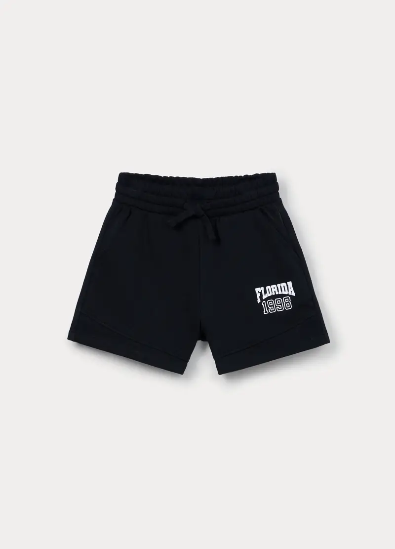 Shorts In French Terry Misto Cotone Ragazza, Bambina, Nero