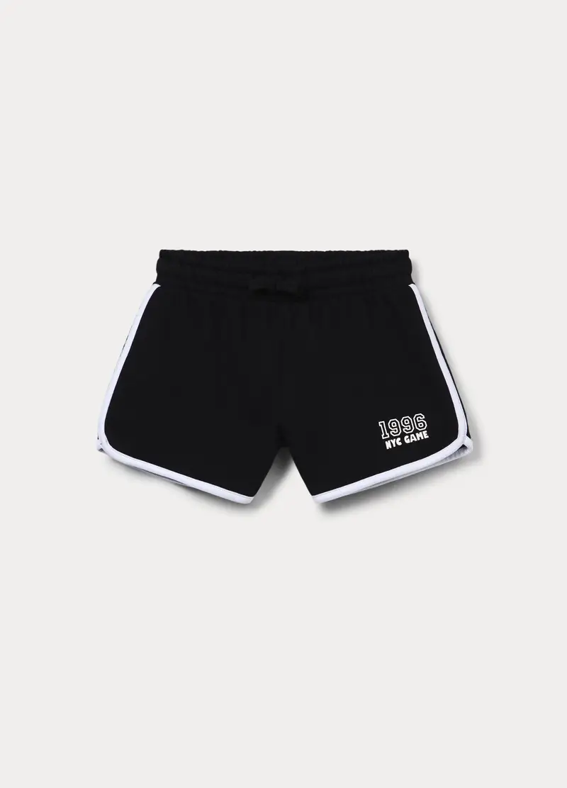 Shorts In French Terry Misto Cotone Ragazza, Bambina, Nero