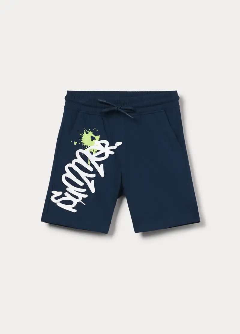 Shorts In Jersey Di Puro Cotone Bambino, Blu scuro