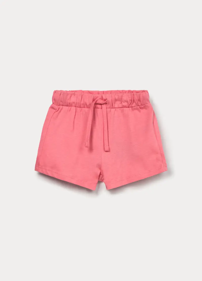 Shorts In Jersey Di Puro Cotone Bimba, Bambina, Rosa lampone