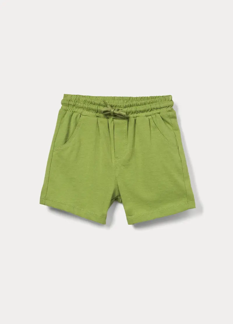 Shorts In Jersey Di Puro Cotone Bimbo, Bambino, Verde foglia