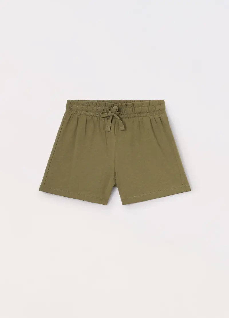 Shorts In Jersey Di Puro Cotone Ragazza, Bambina, Verde oliva