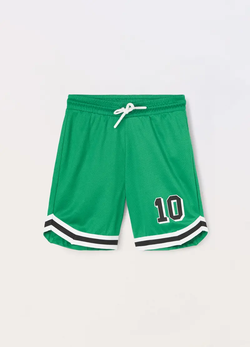 Blukids, Shorts In Mesh Con Stampa Bambino, Verde foglia, Taglia: 3-4
