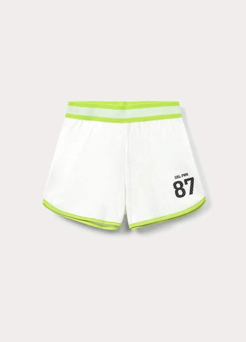 Shorts In Mesh Con Stampa Ragazza, Bambina, Bianco/Verde