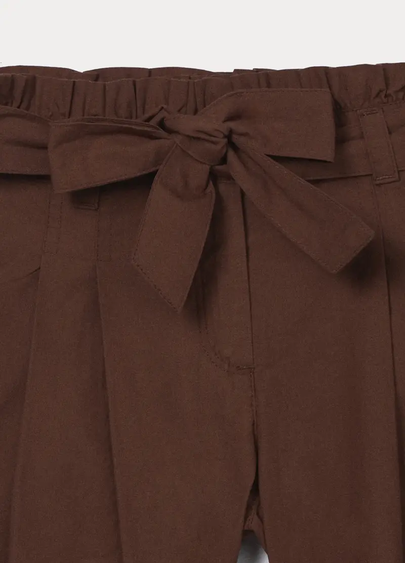 Shorts In Popeline Di Puro Cotone Bambina, Marrone cioccolato miniatura 3