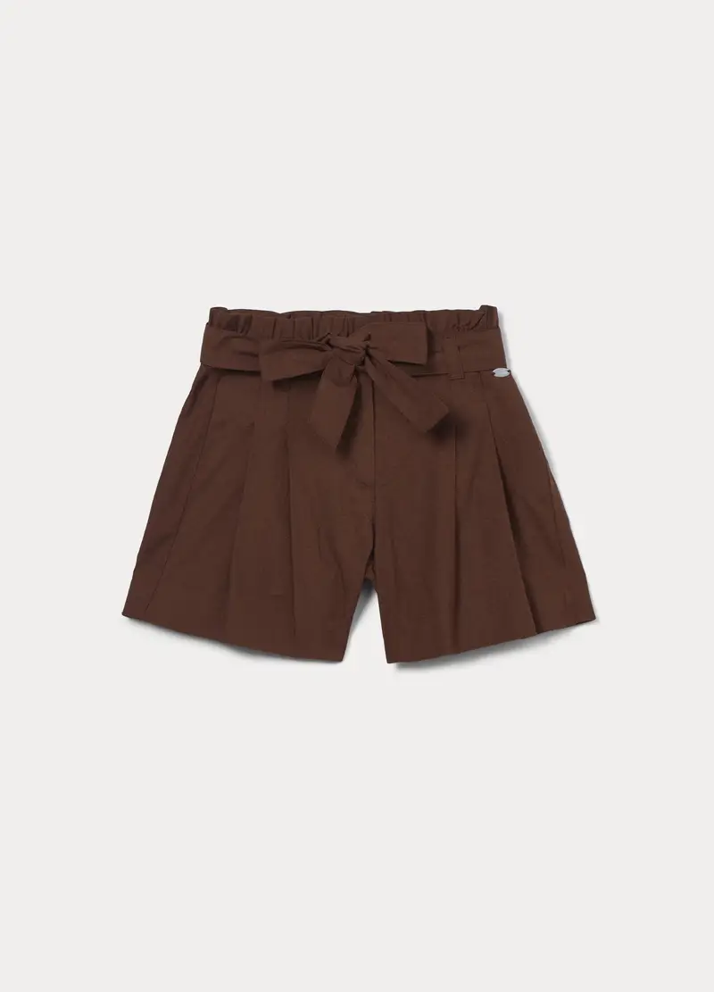 Shorts In Popeline Di Puro Cotone Bambina, Marrone cioccolato