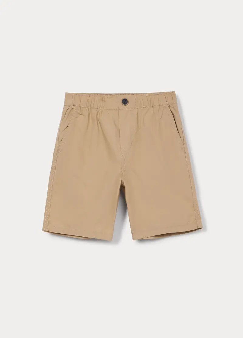 Shorts In Popeline Di Puro Cotone Bambino, Beige chiaro