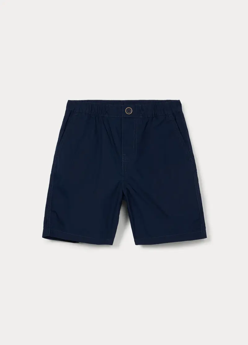 Shorts In Popeline Di Puro Cotone Bambino, Blu scuro