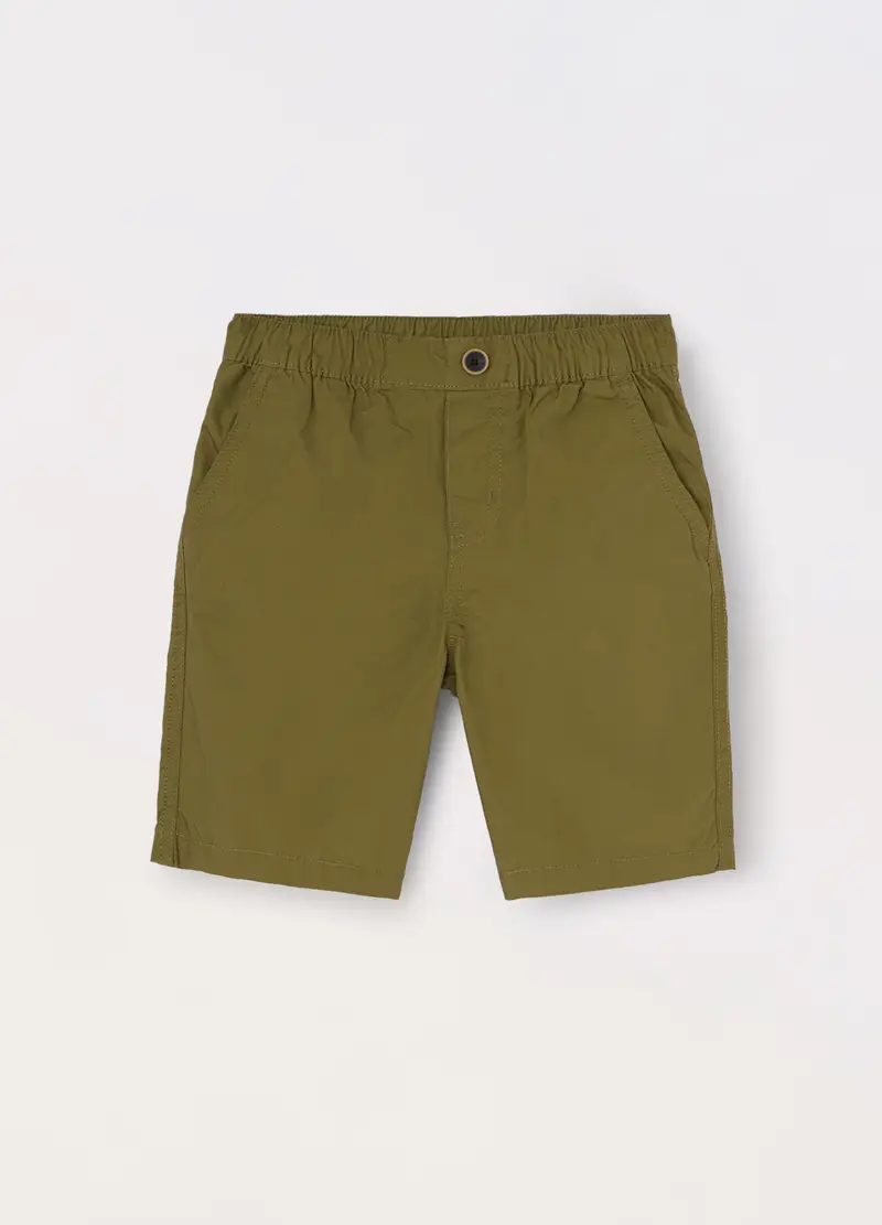 Blukids, Shorts In Popeline Di Puro Cotone Bambino, Verde militare, Taglia: 3-4