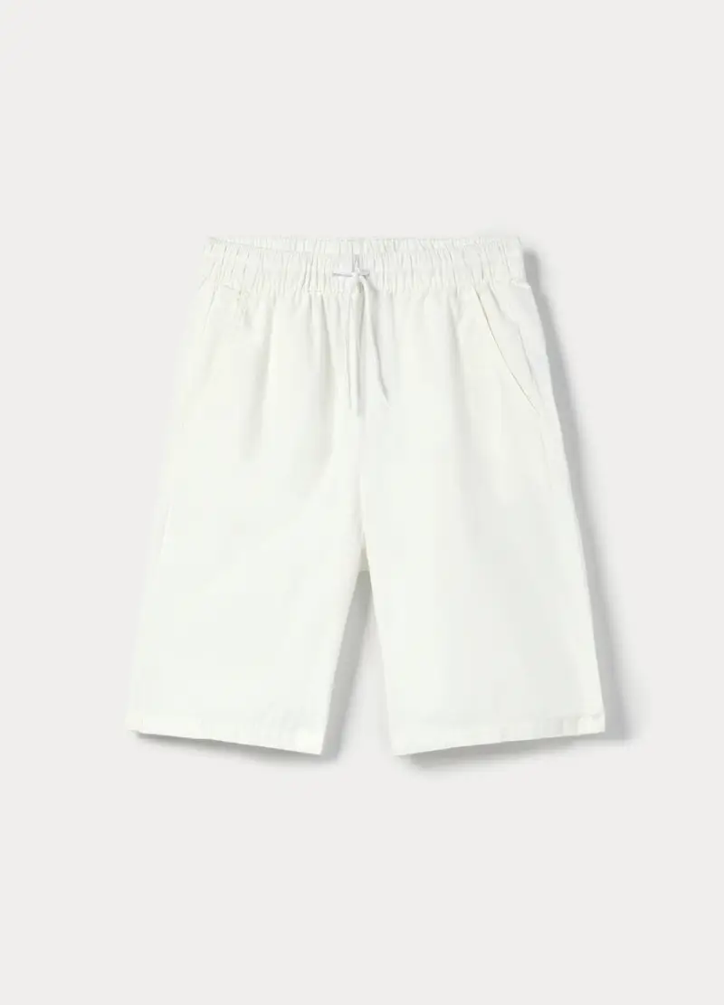 Shorts In Popeline Di Puro Cotone Ragazzo, Bambino, Bianco/Grigio