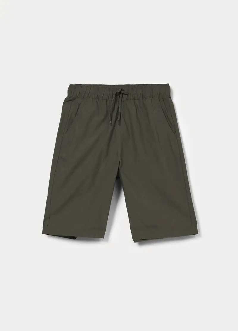 Shorts In Popeline Di Puro Cotone Ragazzo, Bambino, Verde scuro