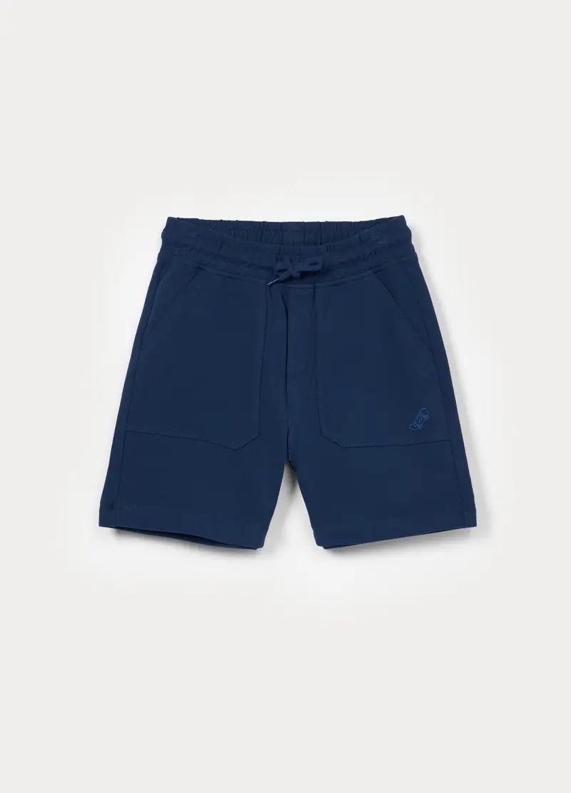 Shorts In Puro Cotone Piquet Bambino, Blu scuro