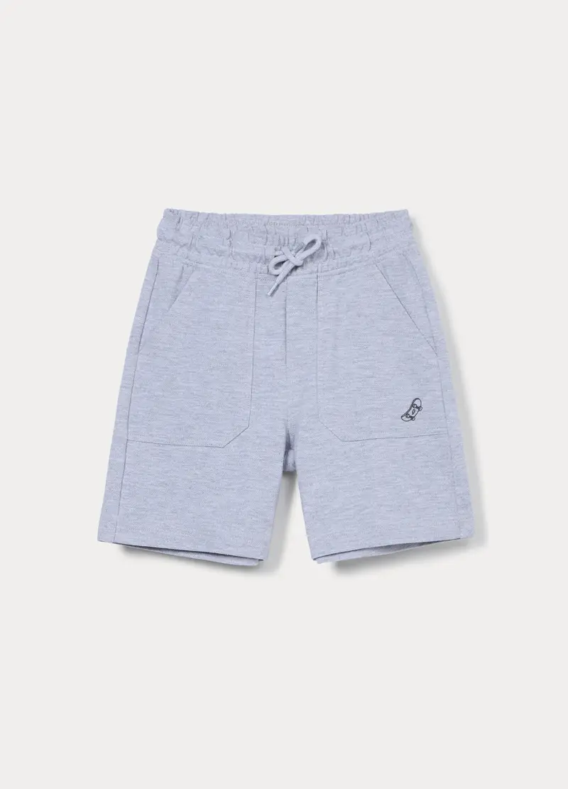 Shorts In Puro Cotone Piquet Bambino, Grigio chiaro melange