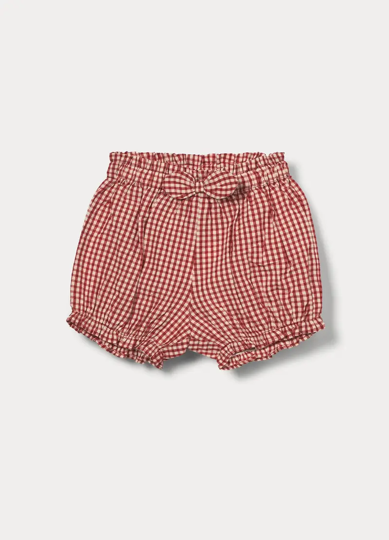 Shorts In Puro Cotone Seersucker Neonata, Bianco/Rosso