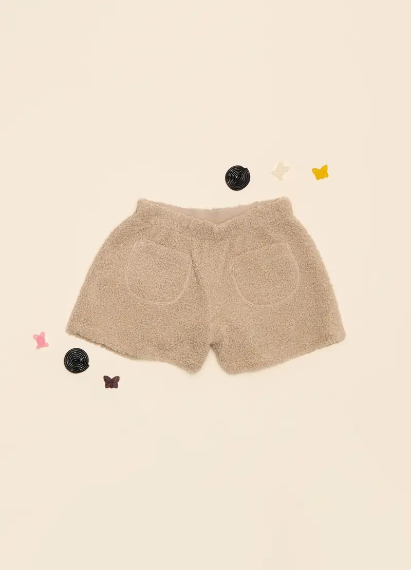 Shorts In Sherpa, Bambina, Beige chiaro
