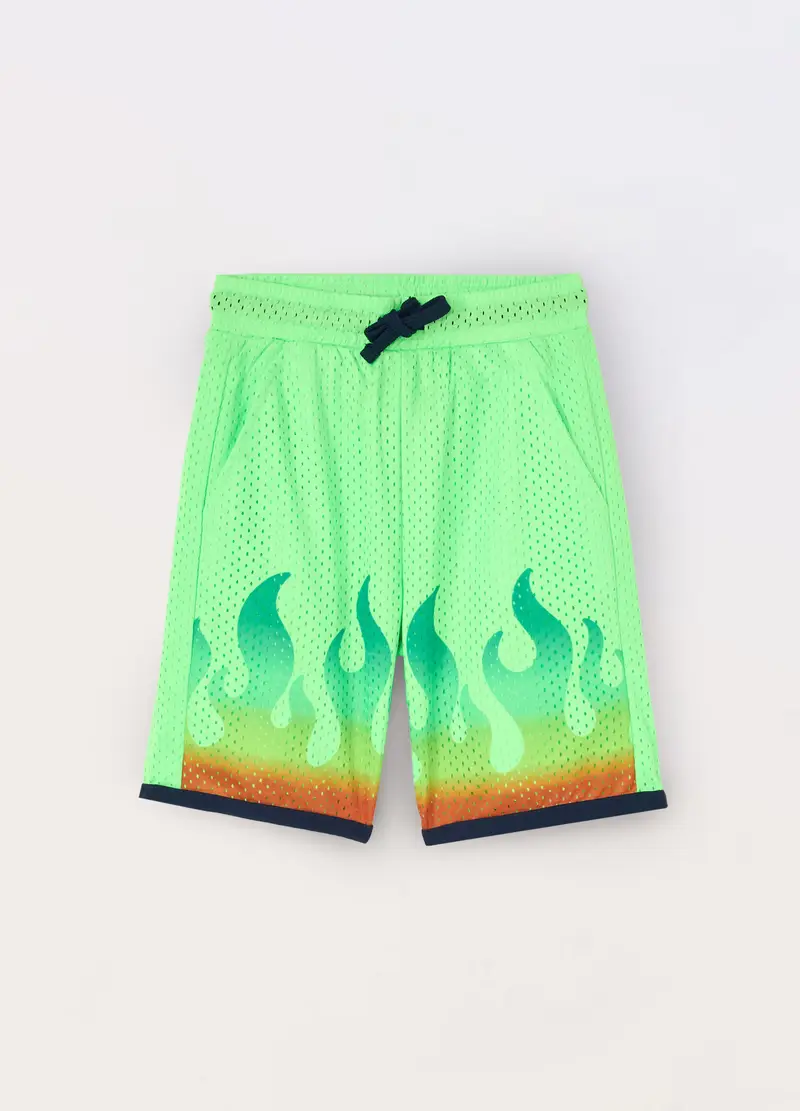 Blukids, Shorts In Tessuto Mesh Bambino, Verde fluo, Taglia: 3-4