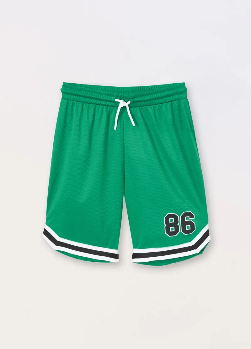 Blukids, Shorts In Tessuto Mesh Con Stampa Ragazzo, Bambino, Verde foglia, Taglia: 10-11
